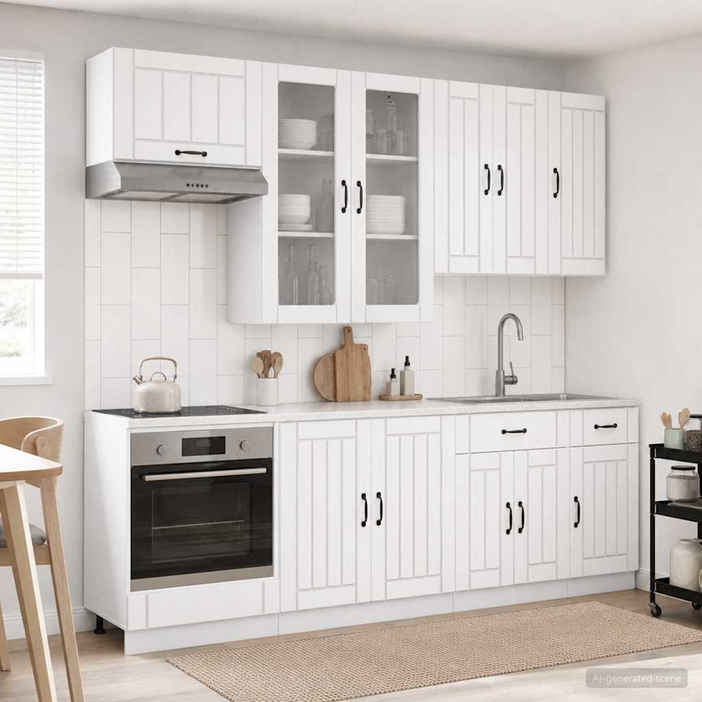 vidaXL Keukenblok LUCCA 8 pcs Wit Bewerkt hout