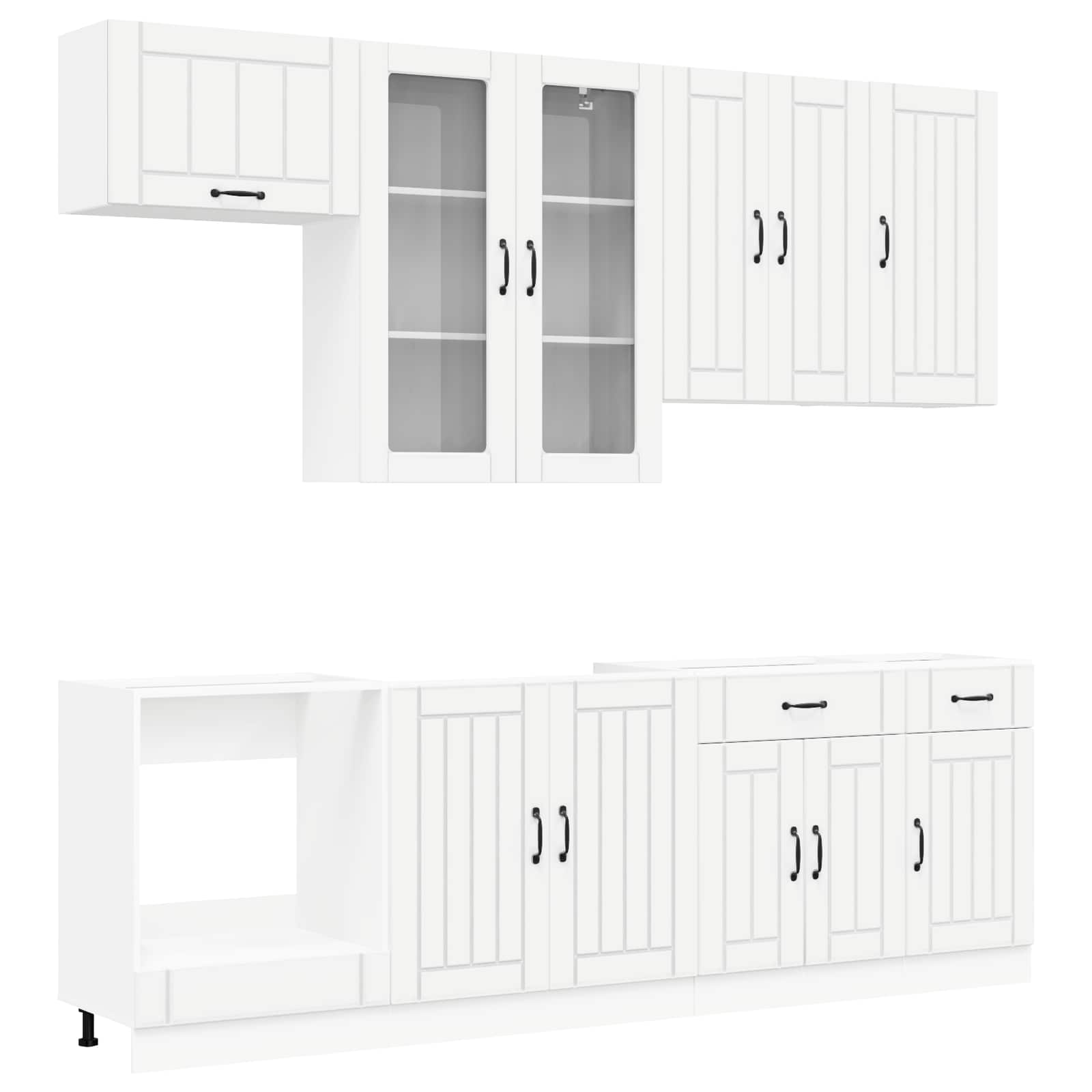 vidaXL Keukenblok LUCCA 8 pcs Wit Bewerkt hout