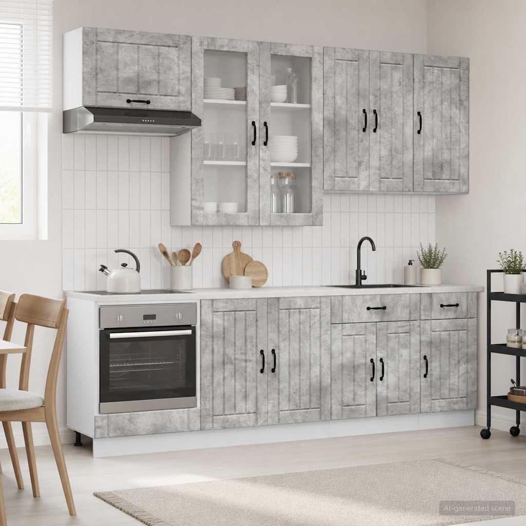 vidaXL Keukenblok LUCCA 8 pcs Wit Bewerkt hout