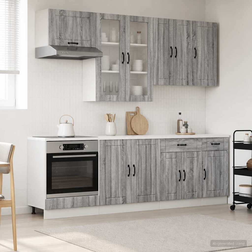 vidaXL Keukenblok LUCCA 8 pcs Wit Bewerkt hout