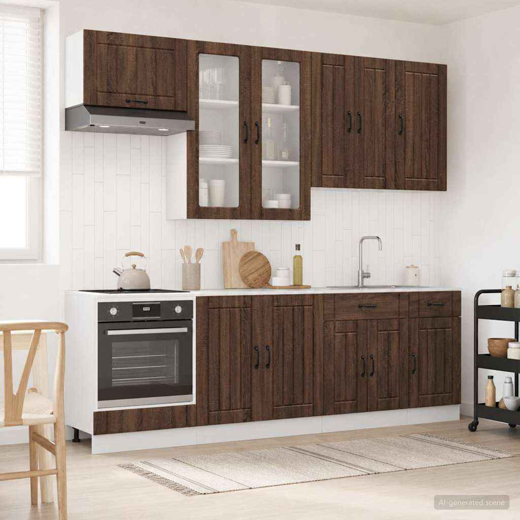 vidaXL Keukenblok LUCCA 8 pcs Wit Bewerkt hout