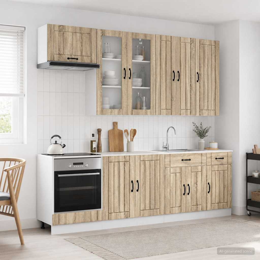 vidaXL Keukenblok LUCCA 8 pcs Wit Bewerkt hout