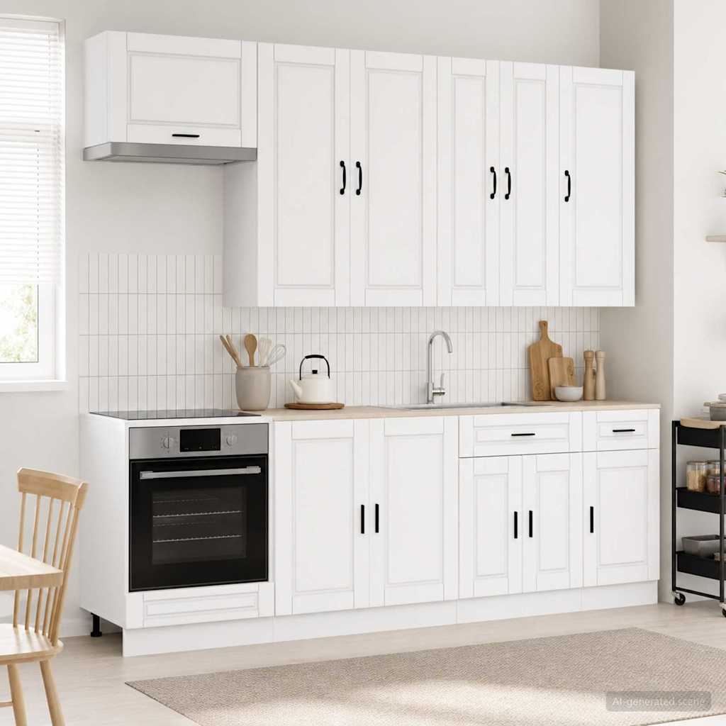 vidaXL Keukenblok PORTO 8 pcs Wit Bewerkt hout