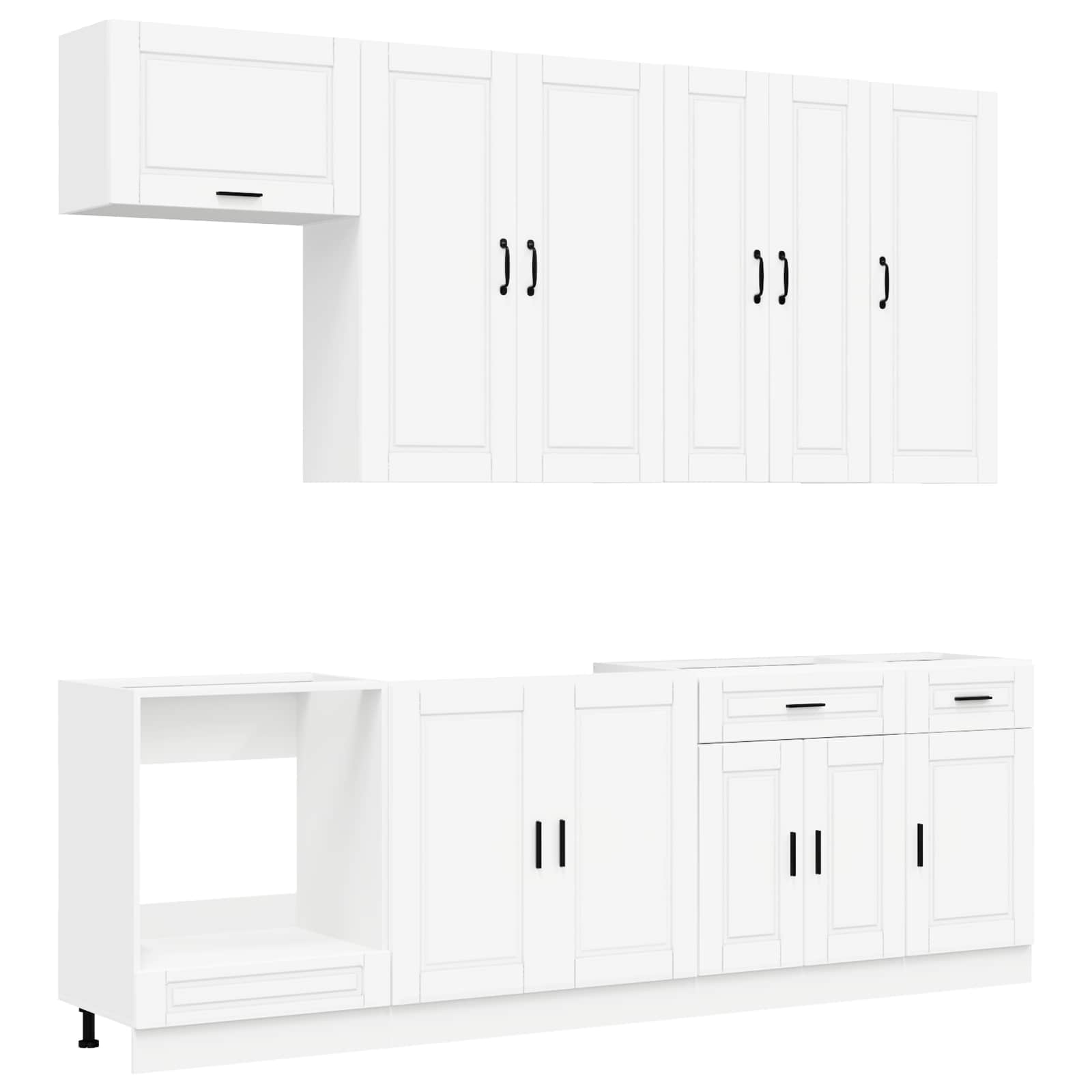 vidaXL Keukenblok PORTO 8 pcs Wit Bewerkt hout