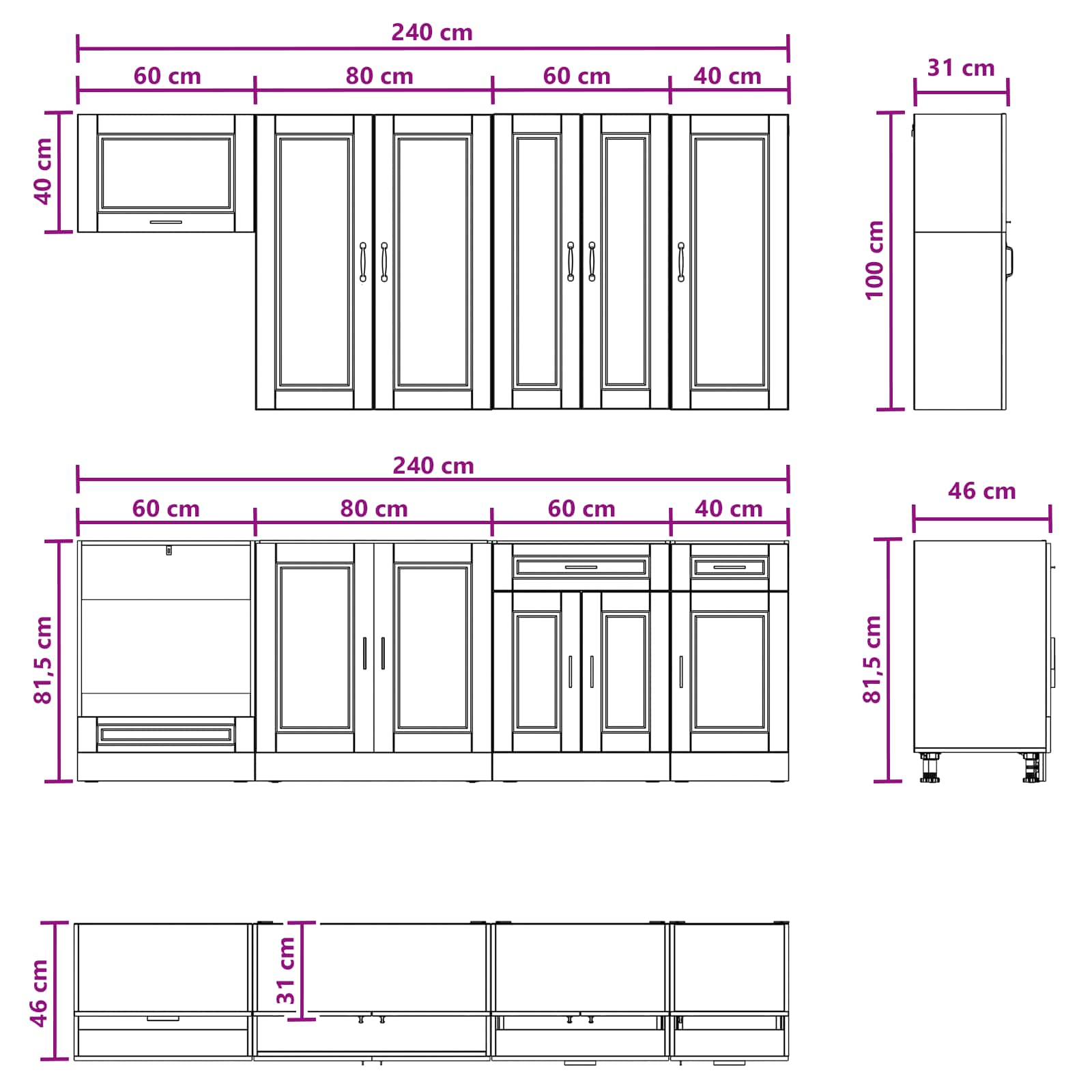 vidaXL Keukenblok PORTO 8 pcs Wit Bewerkt hout