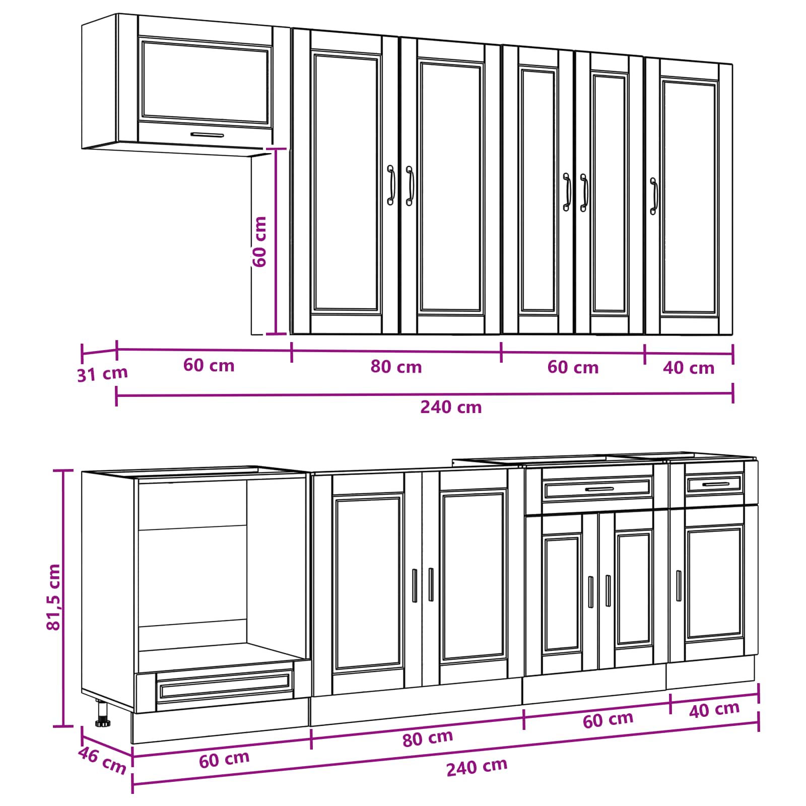 vidaXL Keukenblok PORTO 8 pcs Wit Bewerkt hout