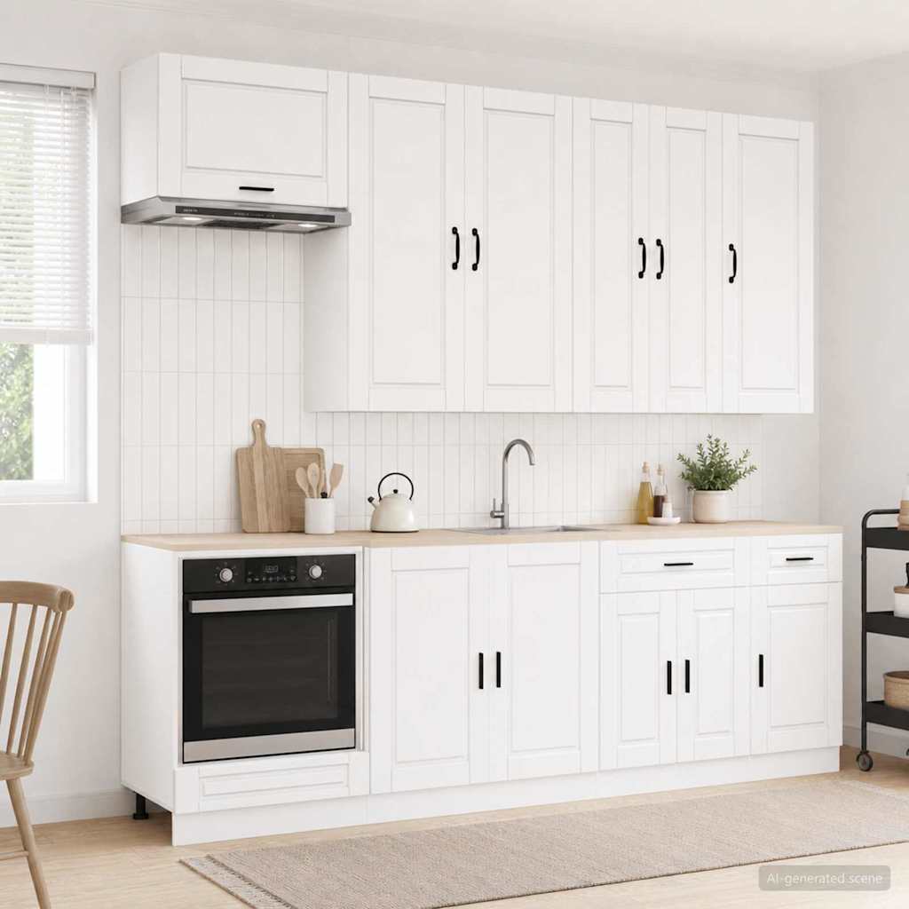 vidaXL Keukenblok PORTO 8 pcs Wit Bewerkt hout