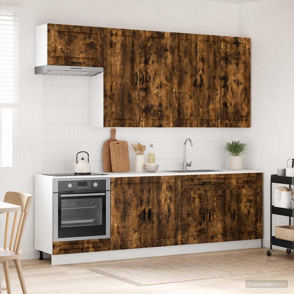 vidaXL Keukenblok PORTO 8 pcs Wit Bewerkt hout