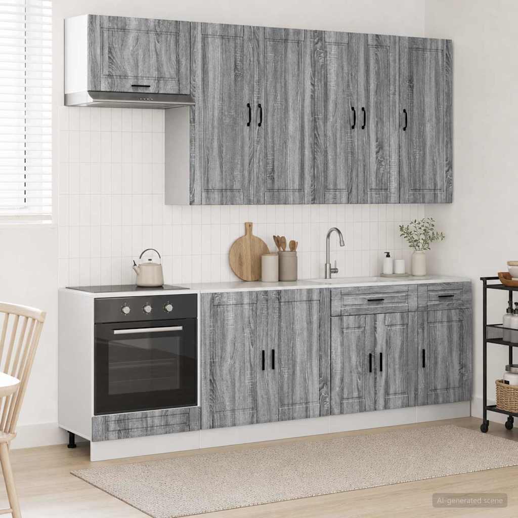 vidaXL Keukenblok PORTO 8 pcs Wit Bewerkt hout