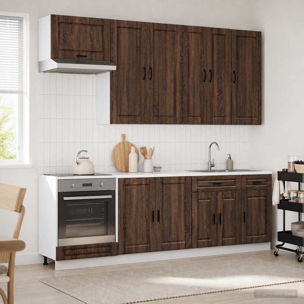 vidaXL Keukenblok PORTO 8 pcs Wit Bewerkt hout