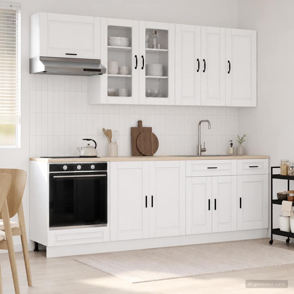 vidaXL Keukenblok PORTO 8 pcs Wit Bewerkt hout