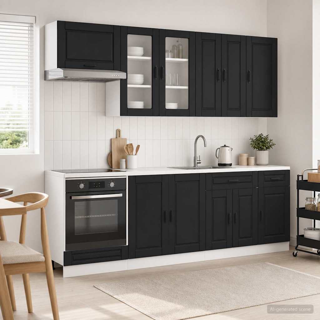 vidaXL Keukenblok PORTO 8 pcs Wit Bewerkt hout