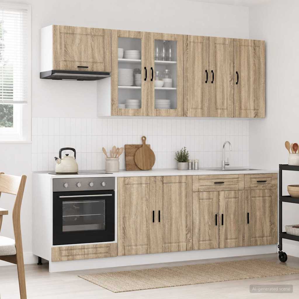 vidaXL Keukenblok PORTO 8 pcs Wit Bewerkt hout