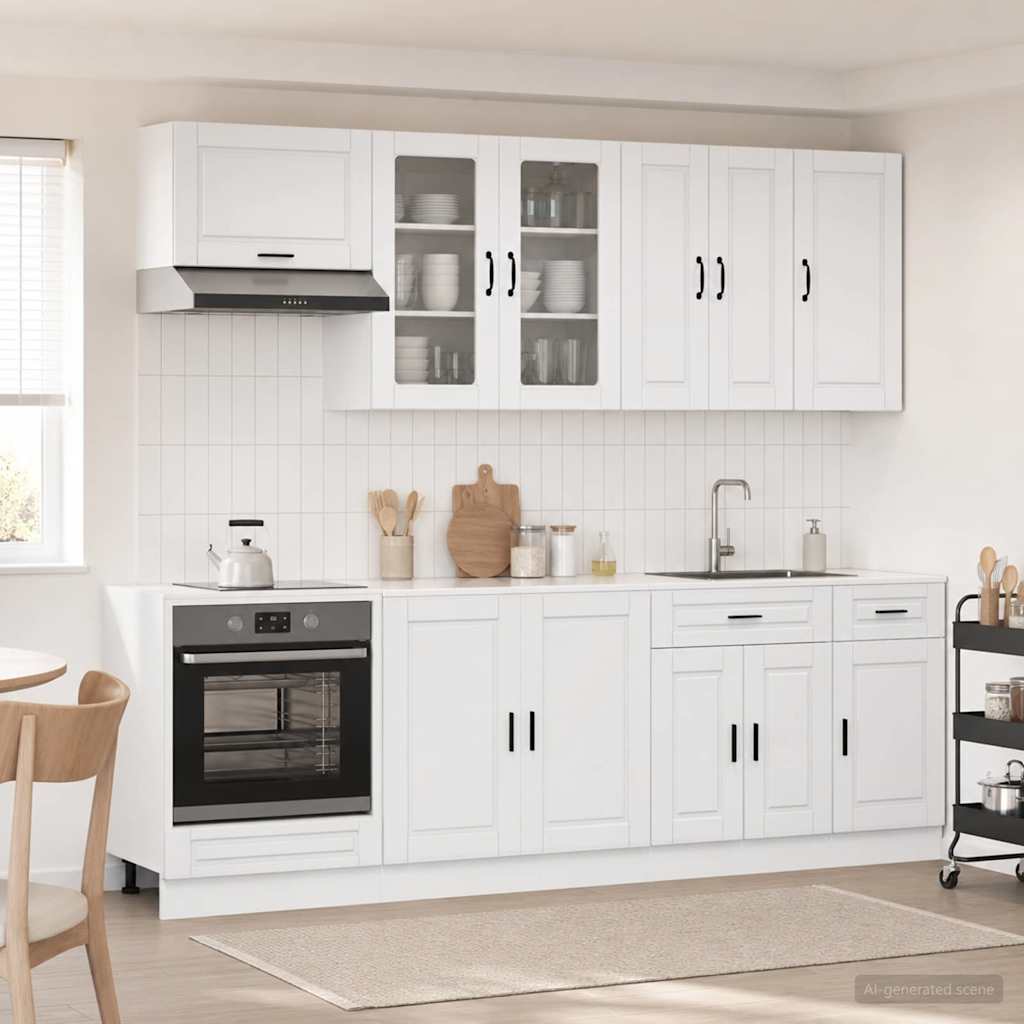 vidaXL Keukenblok PORTO 8 pcs Wit Bewerkt hout