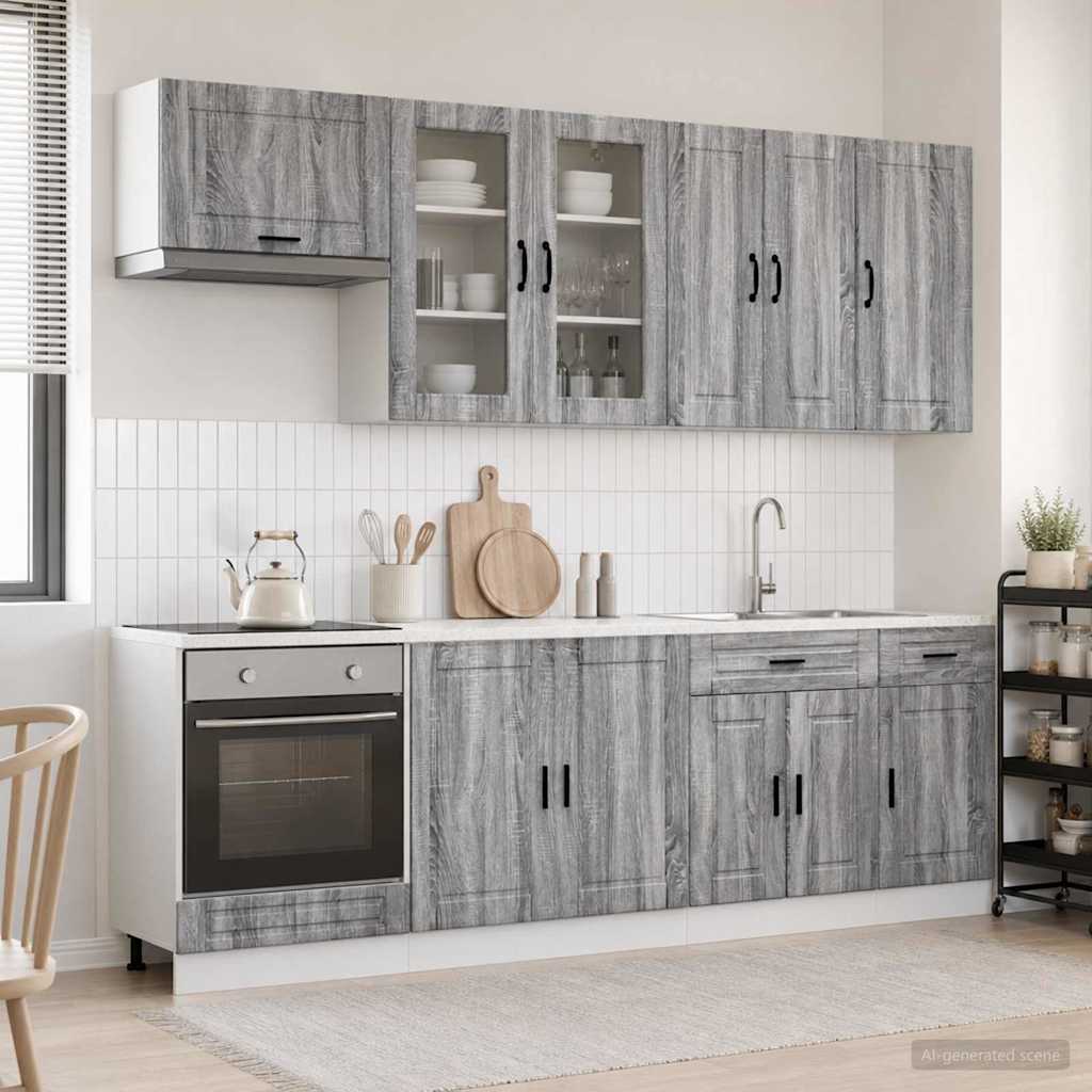vidaXL Keukenblok PORTO 8 pcs Wit Bewerkt hout