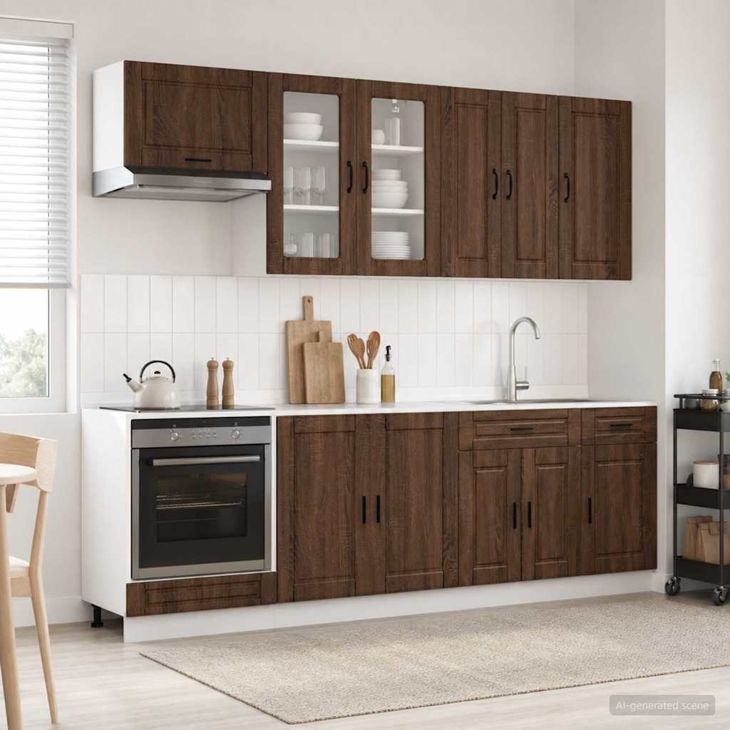 vidaXL Keukenblok PORTO 8 pcs Wit Bewerkt hout
