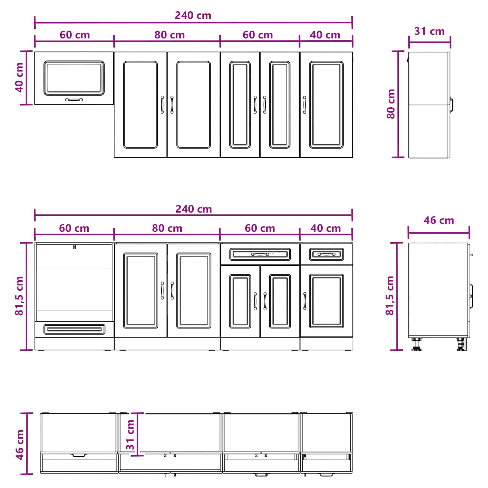 vidaXL Keukenblok KALMAR 8 pcs Wit Bewerkt hout