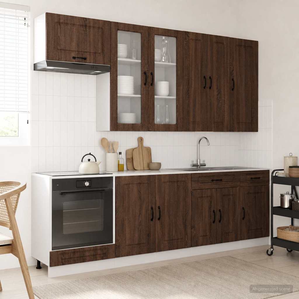 vidaXL Keukenblok KALMAR 8 pcs Wit Bewerkt hout