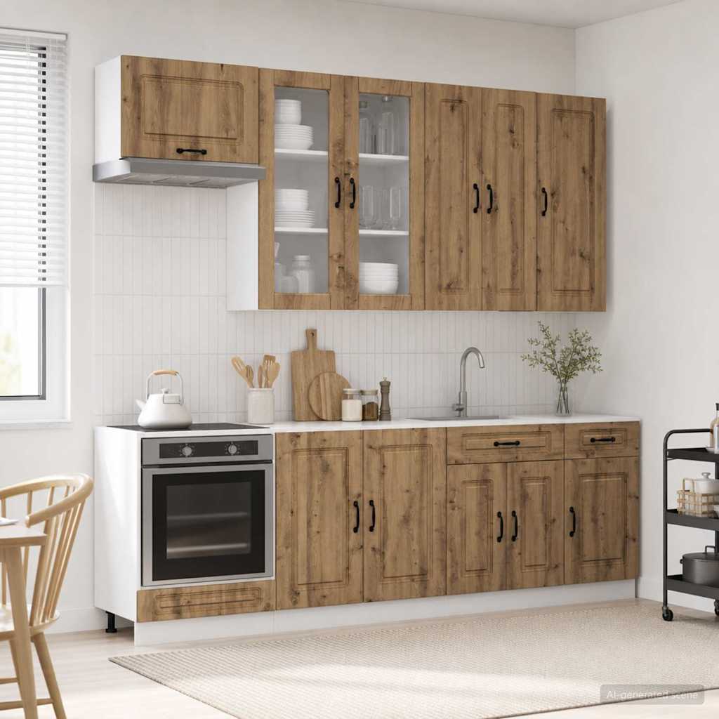 vidaXL Keukenblok KALMAR 8 pcs Wit Bewerkt hout