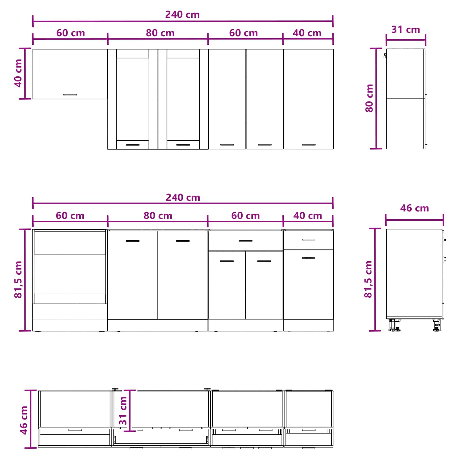vidaXL Keukenblok LYON 8 pcs Wit Bewerkt hout