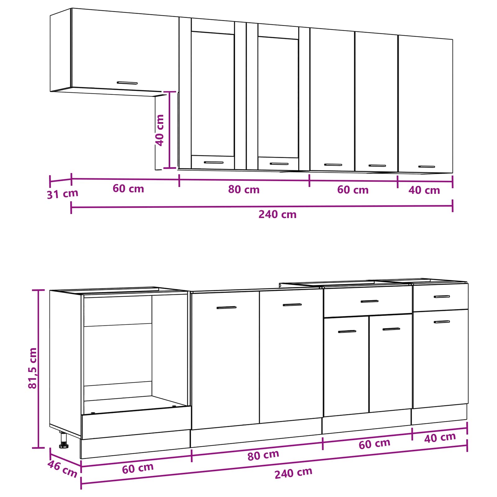 vidaXL Keukenblok LYON 8 pcs Wit Bewerkt hout