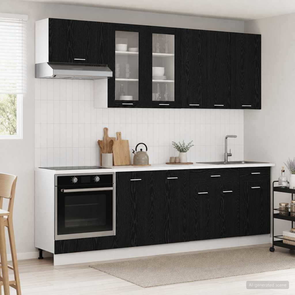 vidaXL Keukenblok LYON 8 pcs Wit Bewerkt hout
