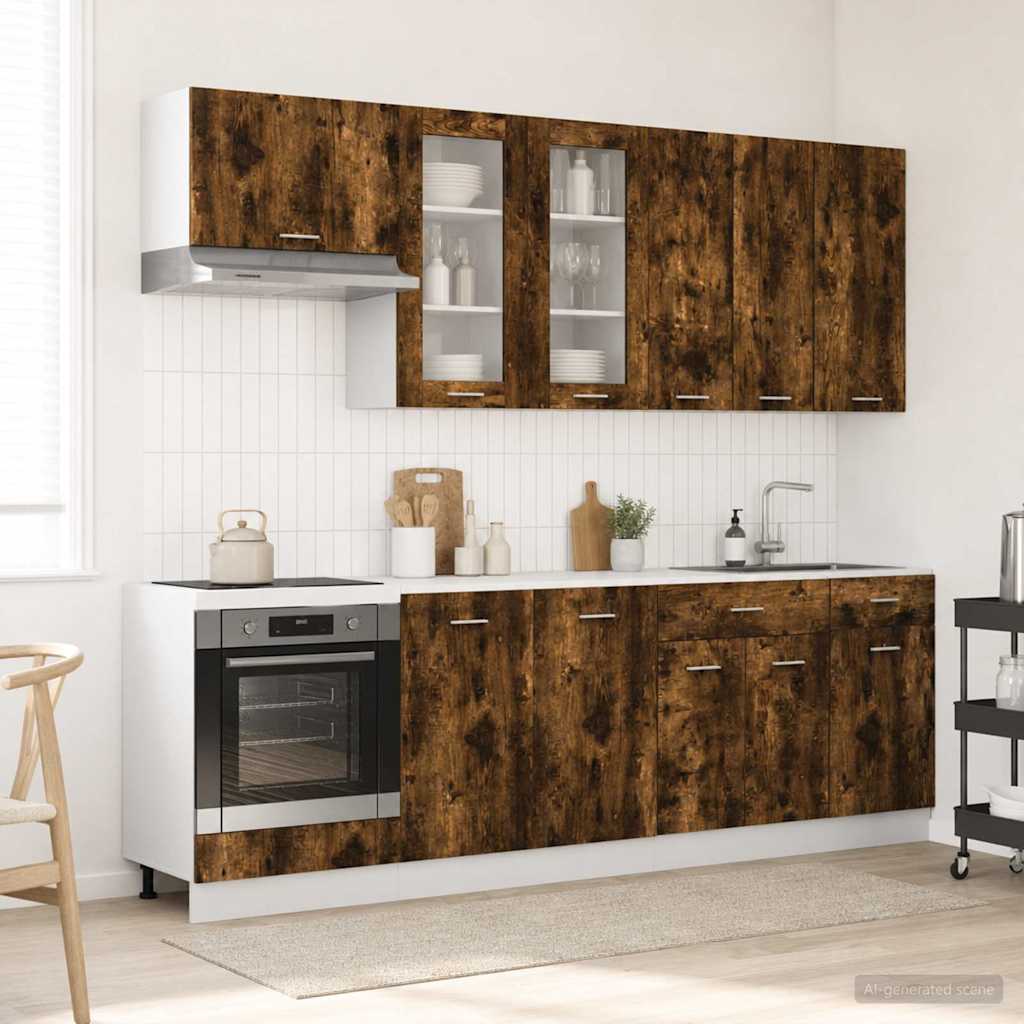 vidaXL Keukenblok LYON 8 pcs Wit Bewerkt hout