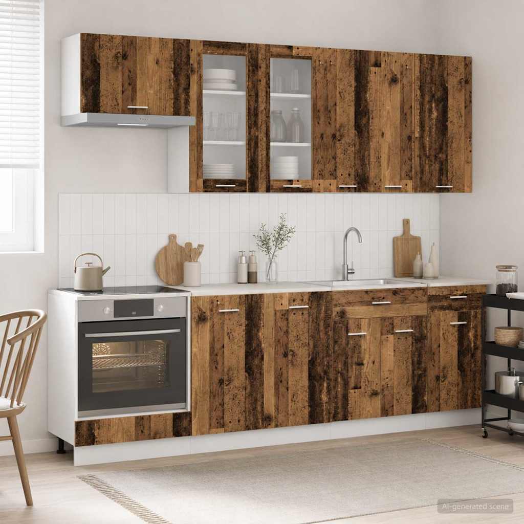 vidaXL Keukenblok LYON 8 pcs Wit Bewerkt hout