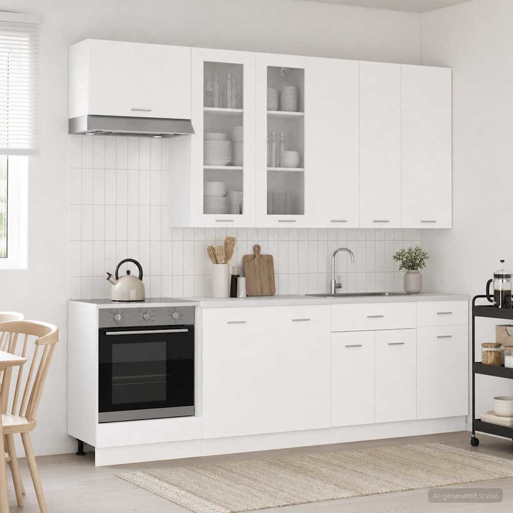 vidaXL Keukenblok LYON 8 pcs Wit Bewerkt hout