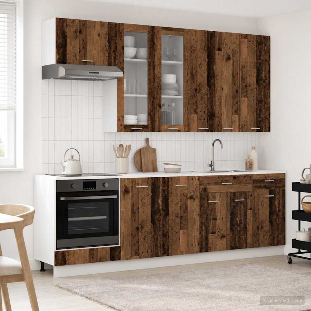 vidaXL Keukenblok LYON 8 pcs Wit Bewerkt hout