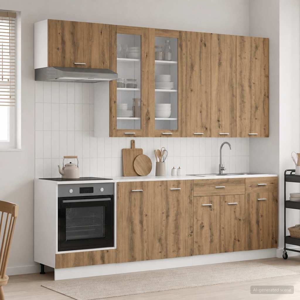 vidaXL Keukenblok LYON 8 pcs Wit Bewerkt hout