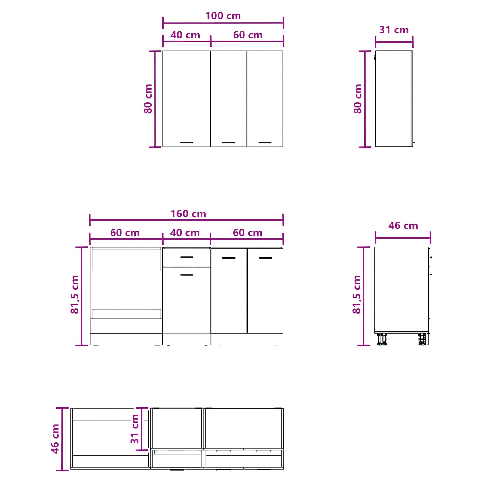 vidaXL Keukenblok LYON 5 pcs Wit Bewerkt hout