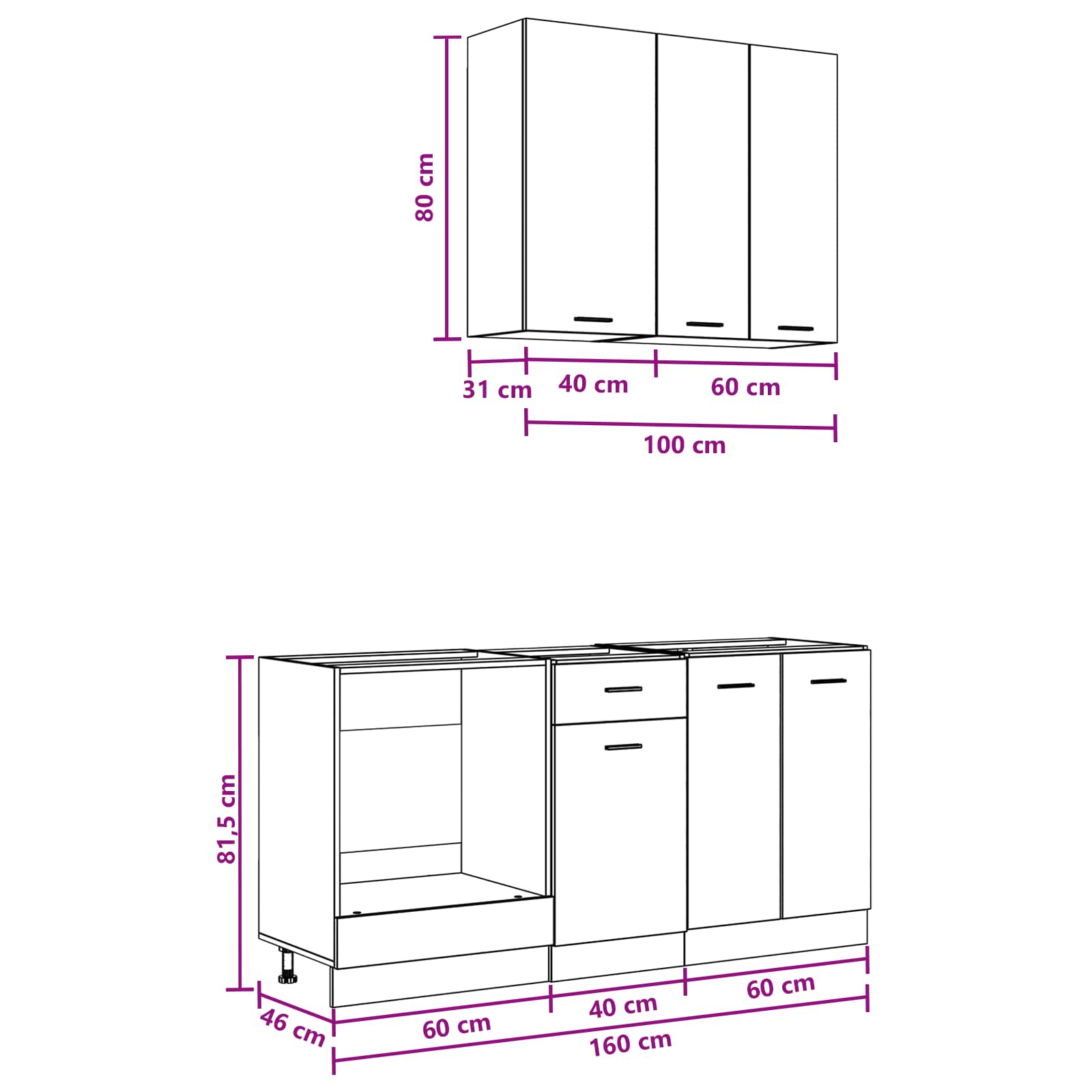 vidaXL Keukenblok LYON 5 pcs Wit Bewerkt hout