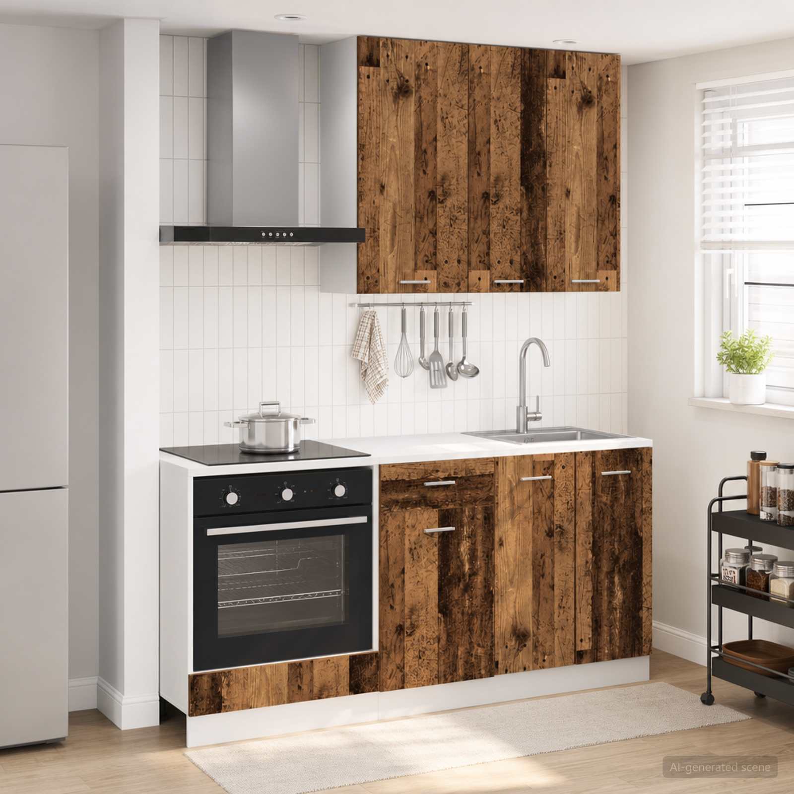 vidaXL Keukenblok LYON 5 pcs Wit Bewerkt hout
