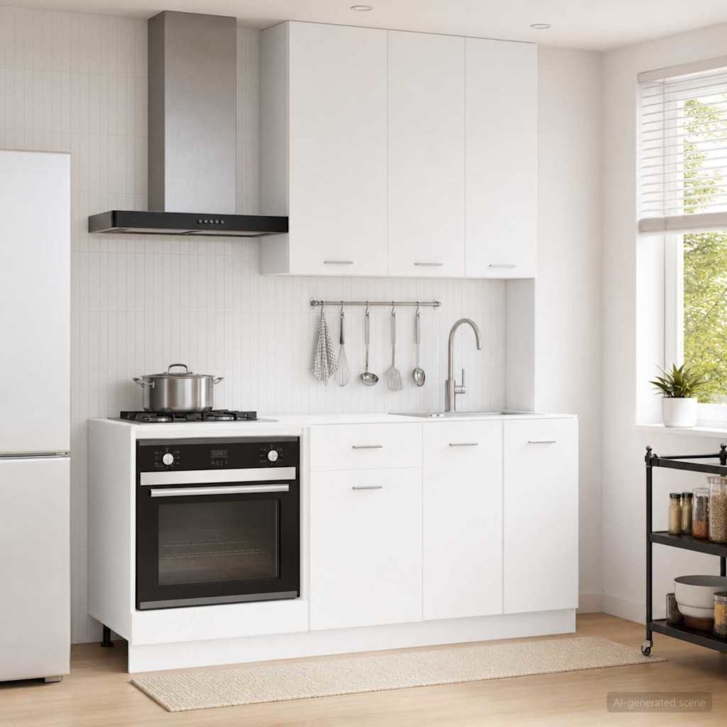 vidaXL Keukenblok LYON 5 pcs Wit Bewerkt hout