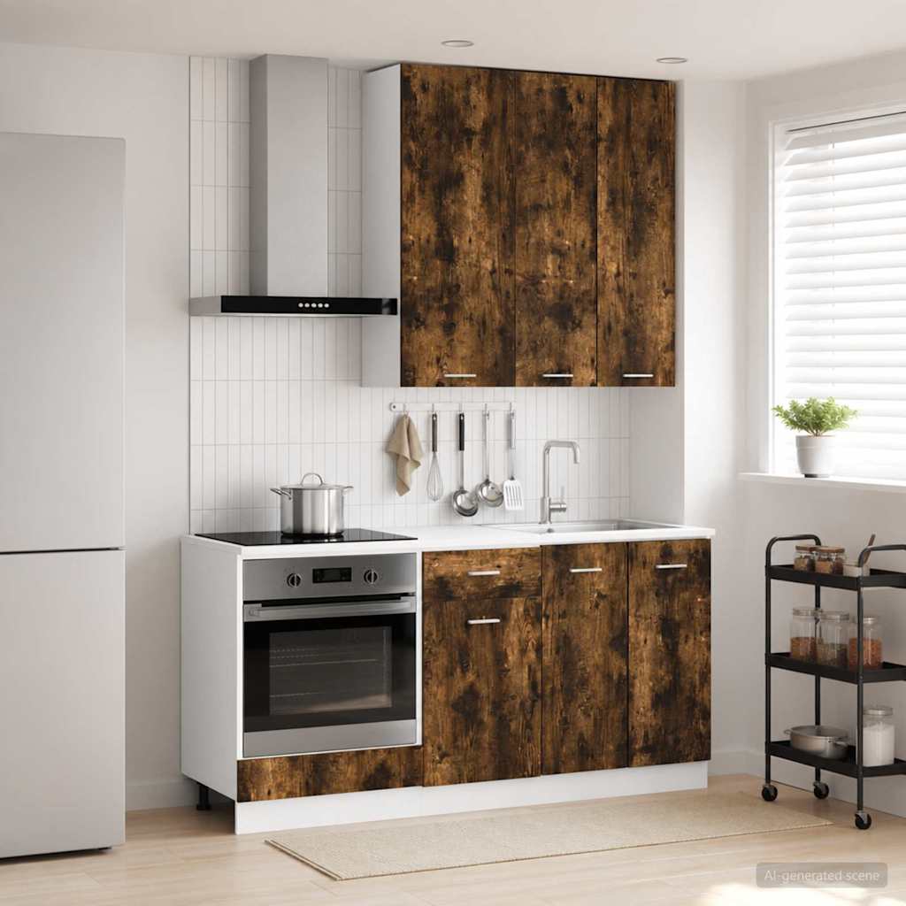 vidaXL Keukenblok LYON 5 pcs Wit Bewerkt hout