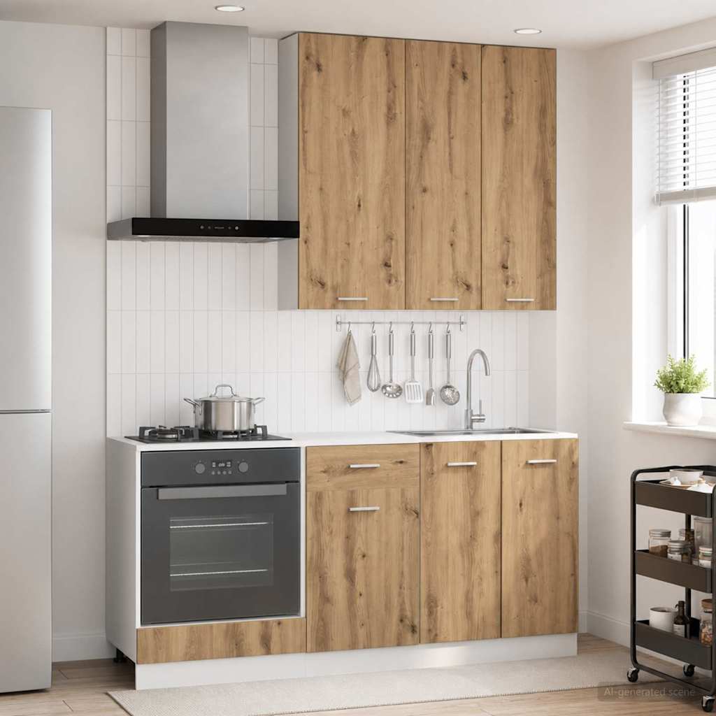 vidaXL Keukenblok LYON 5 pcs Wit Bewerkt hout