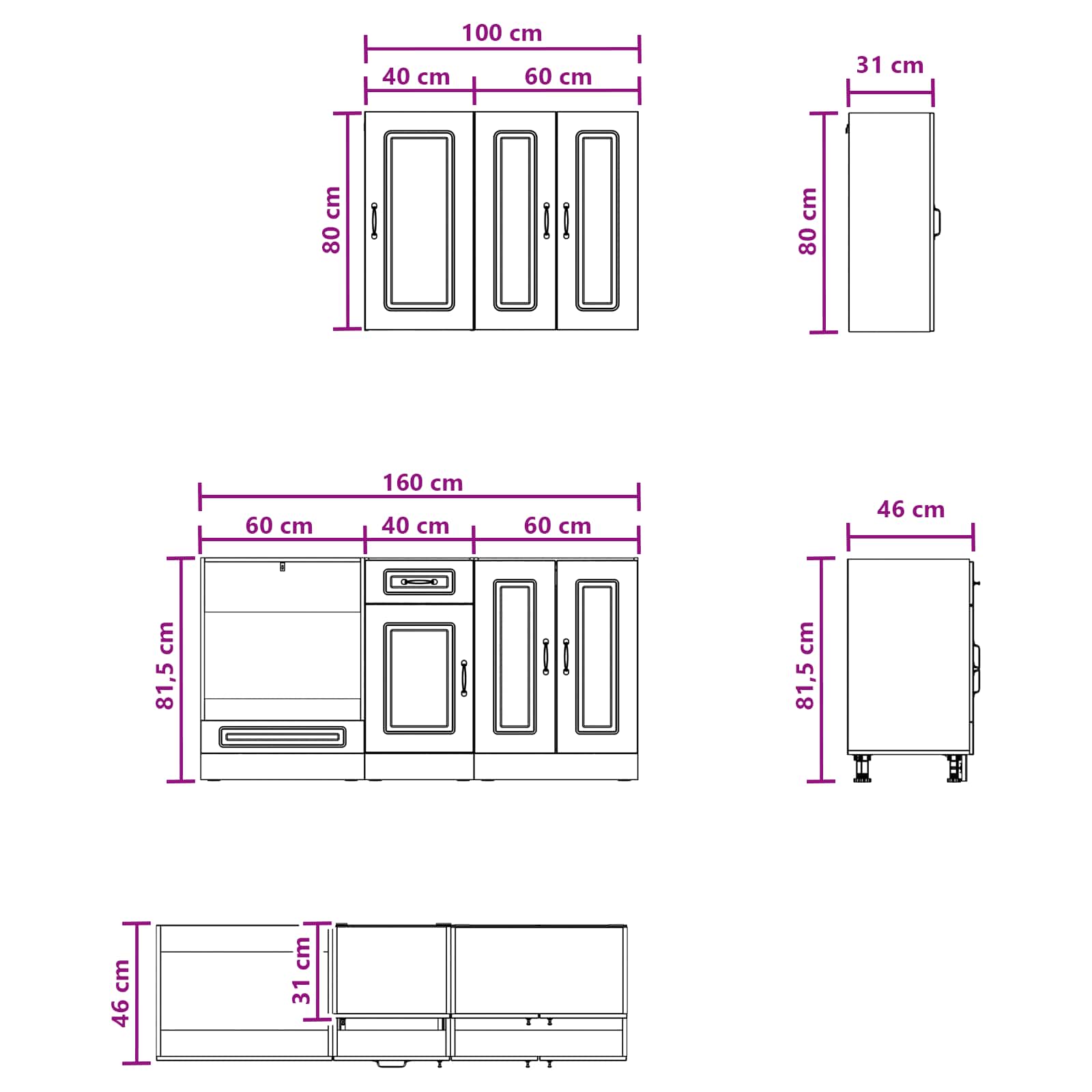 vidaXL Keukenblok KALMAR 5 pcs Wit Bewerkt hout