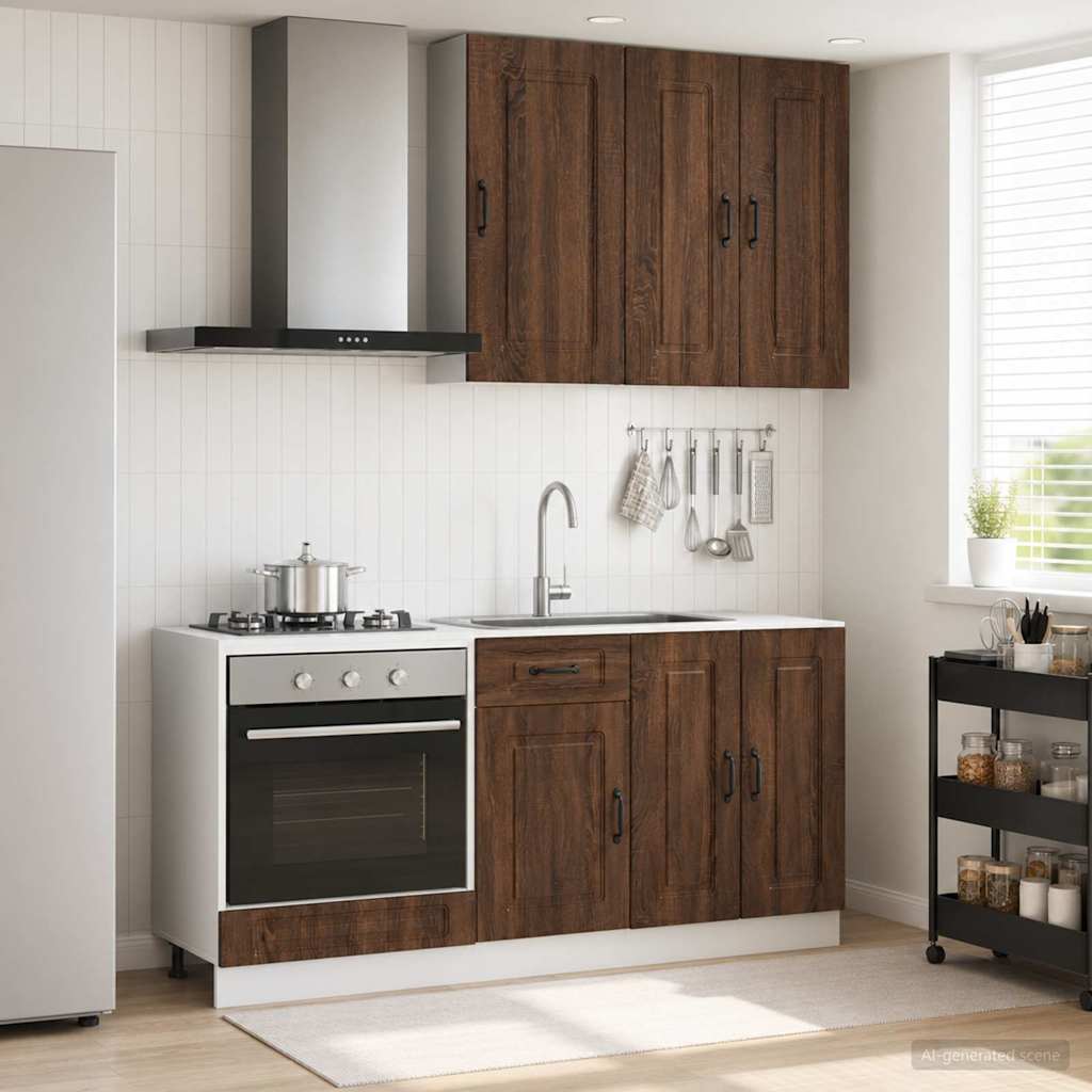 vidaXL Keukenblok KALMAR 5 pcs Wit Bewerkt hout