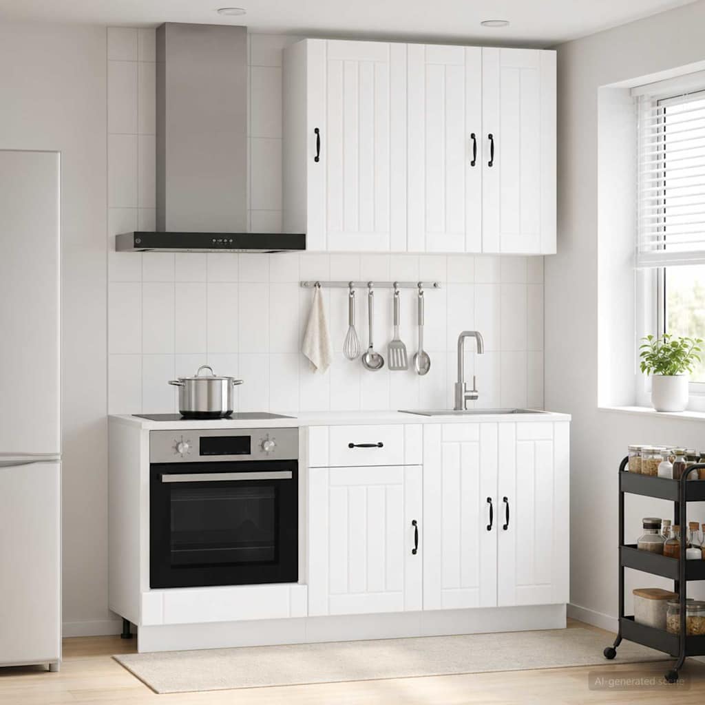 vidaXL Keukenblok LUCCA 5 pcs Wit Bewerkt hout