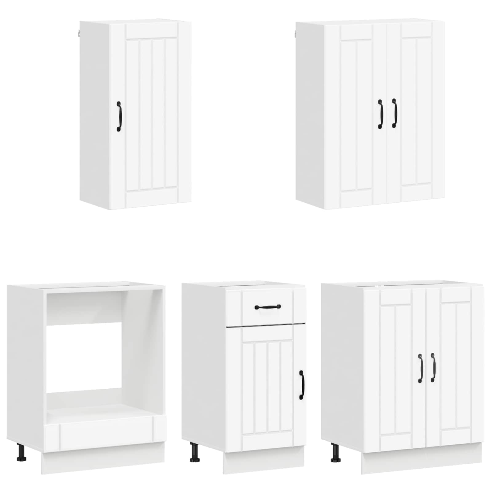 vidaXL Keukenblok LUCCA 5 pcs Wit Bewerkt hout