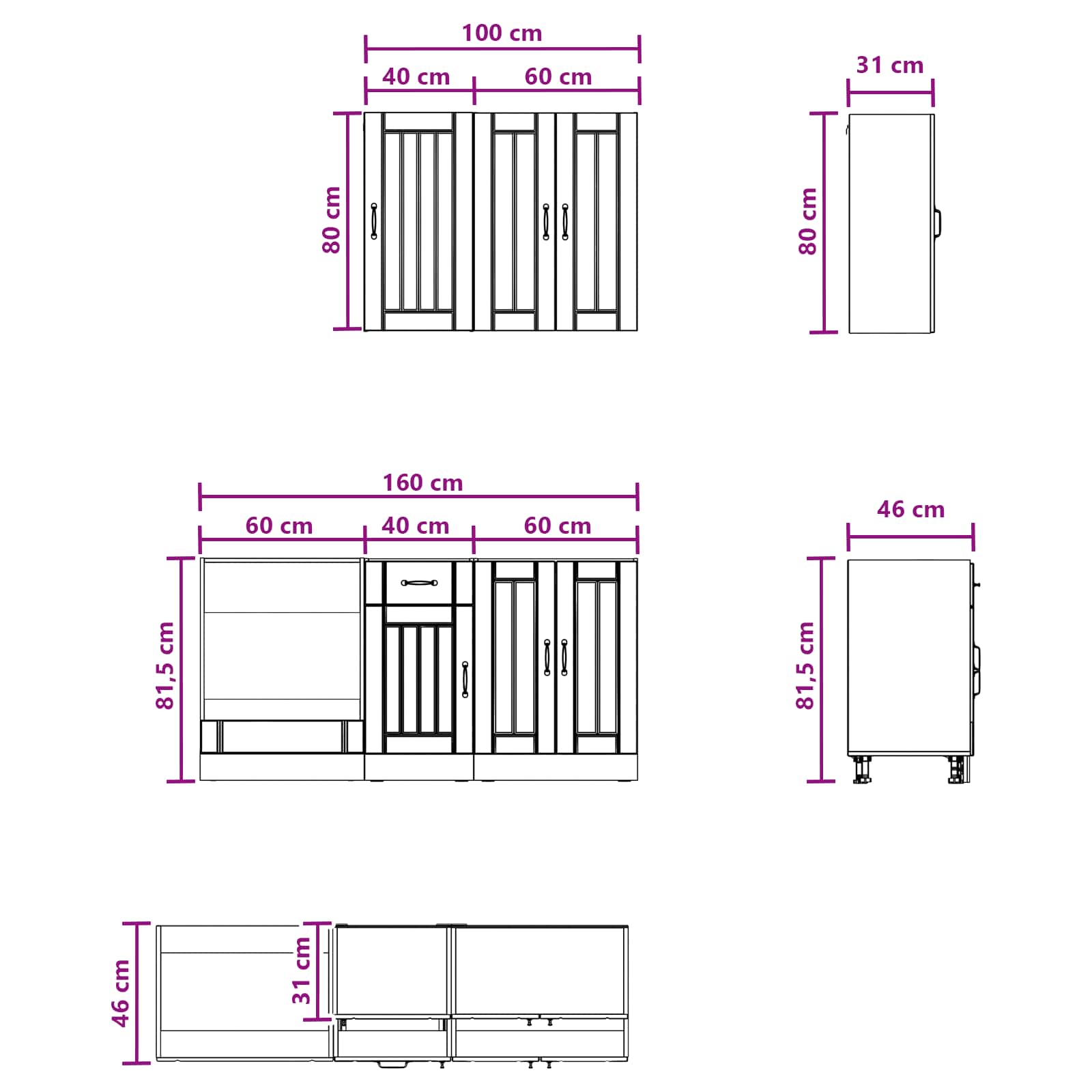 vidaXL Keukenblok LUCCA 5 pcs Wit Bewerkt hout
