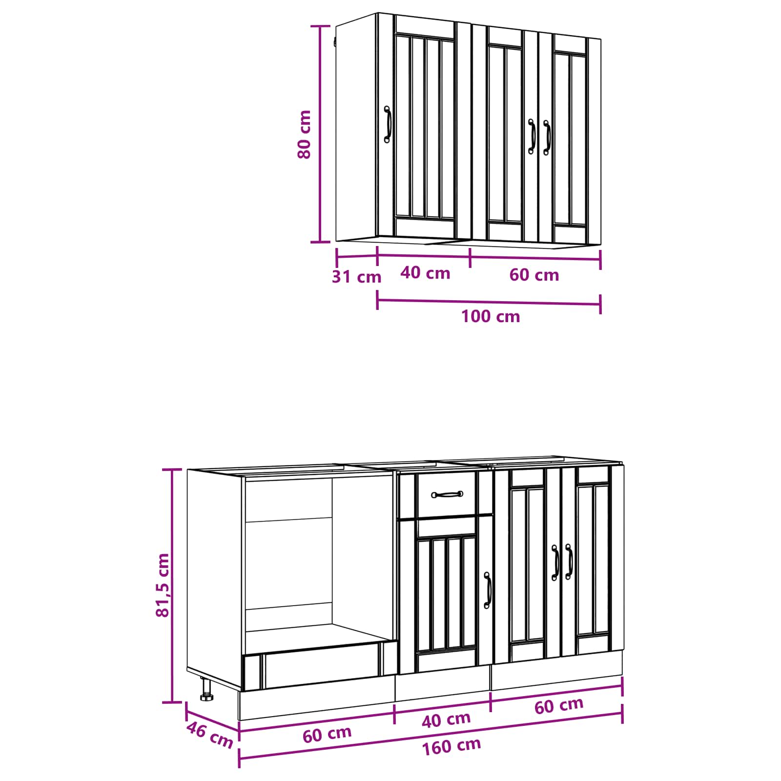 vidaXL Keukenblok LUCCA 5 pcs Wit Bewerkt hout