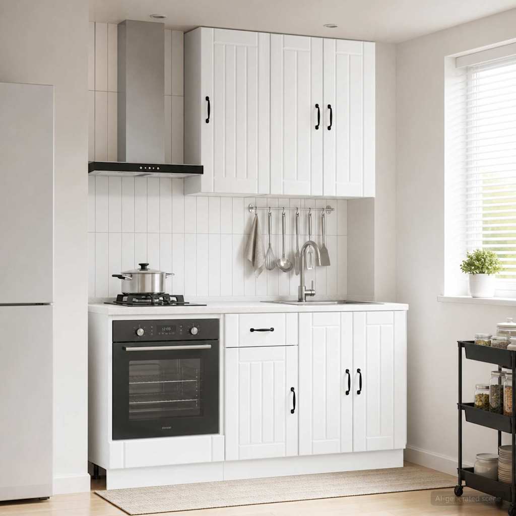 vidaXL Keukenblok LUCCA 5 pcs Wit Bewerkt hout