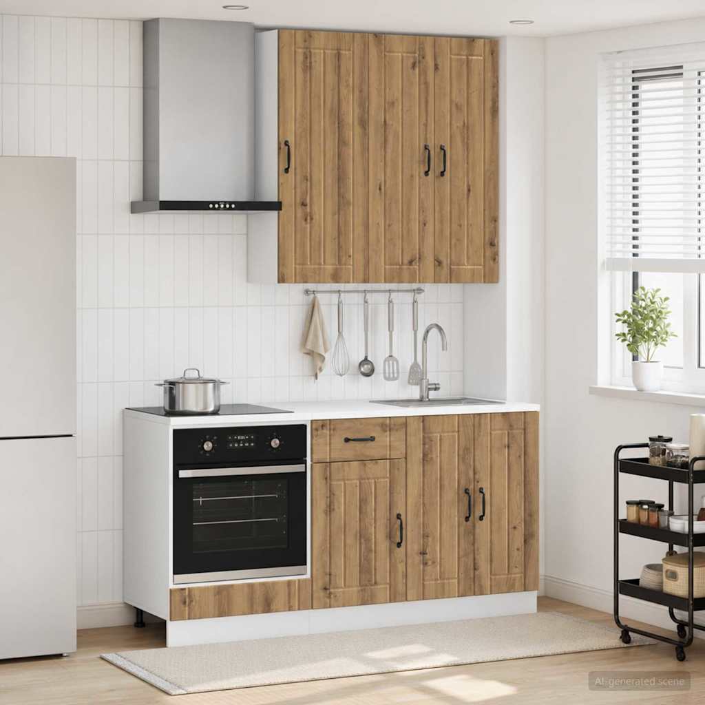 vidaXL Keukenblok LUCCA 5 pcs Wit Bewerkt hout