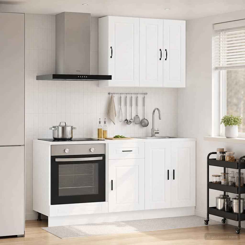 vidaXL Keukenblok PORTO 5 pcs Wit Bewerkt hout