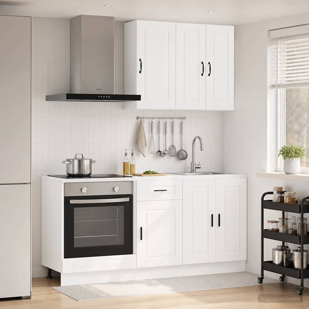 vidaXL Keukenblok PORTO 5 pcs Wit Bewerkt hout
