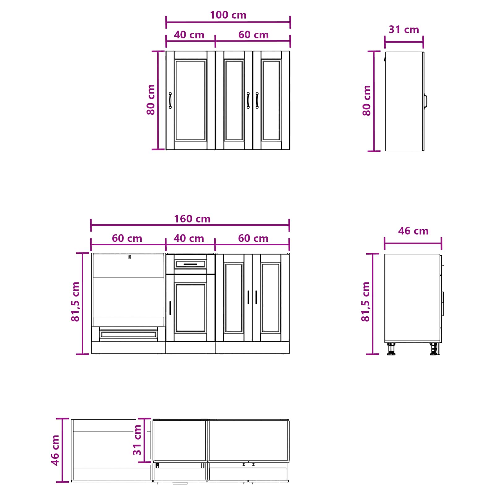 vidaXL Keukenblok PORTO 5 pcs Wit Bewerkt hout