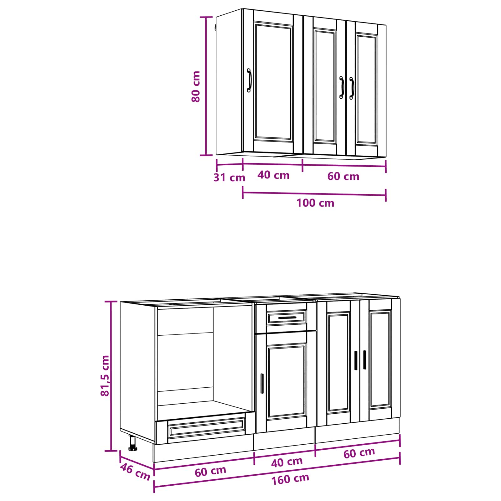 vidaXL Keukenblok PORTO 5 pcs Wit Bewerkt hout