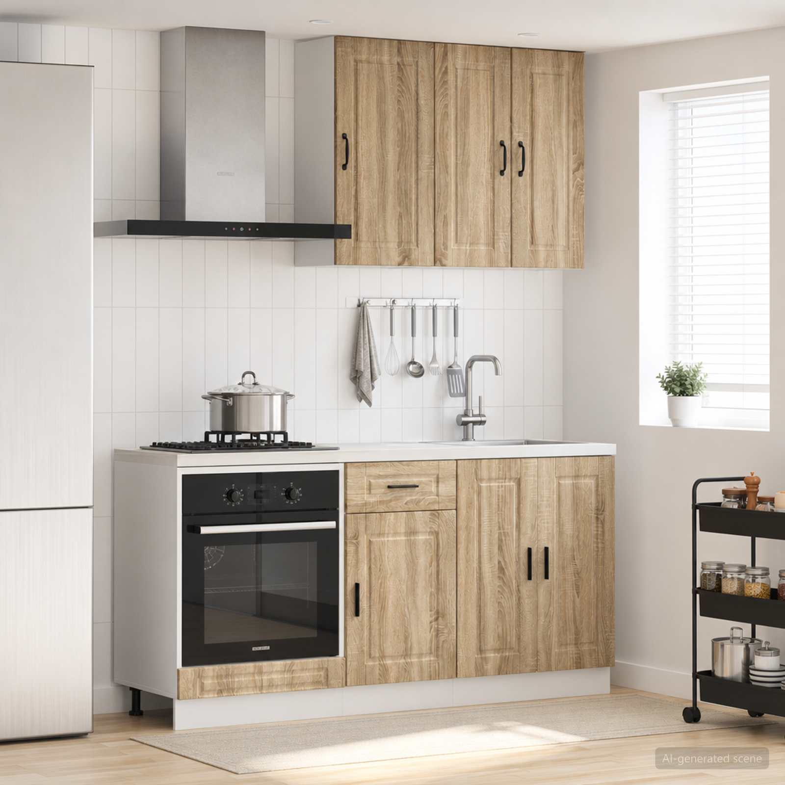 vidaXL Keukenblok PORTO 5 pcs Wit Bewerkt hout